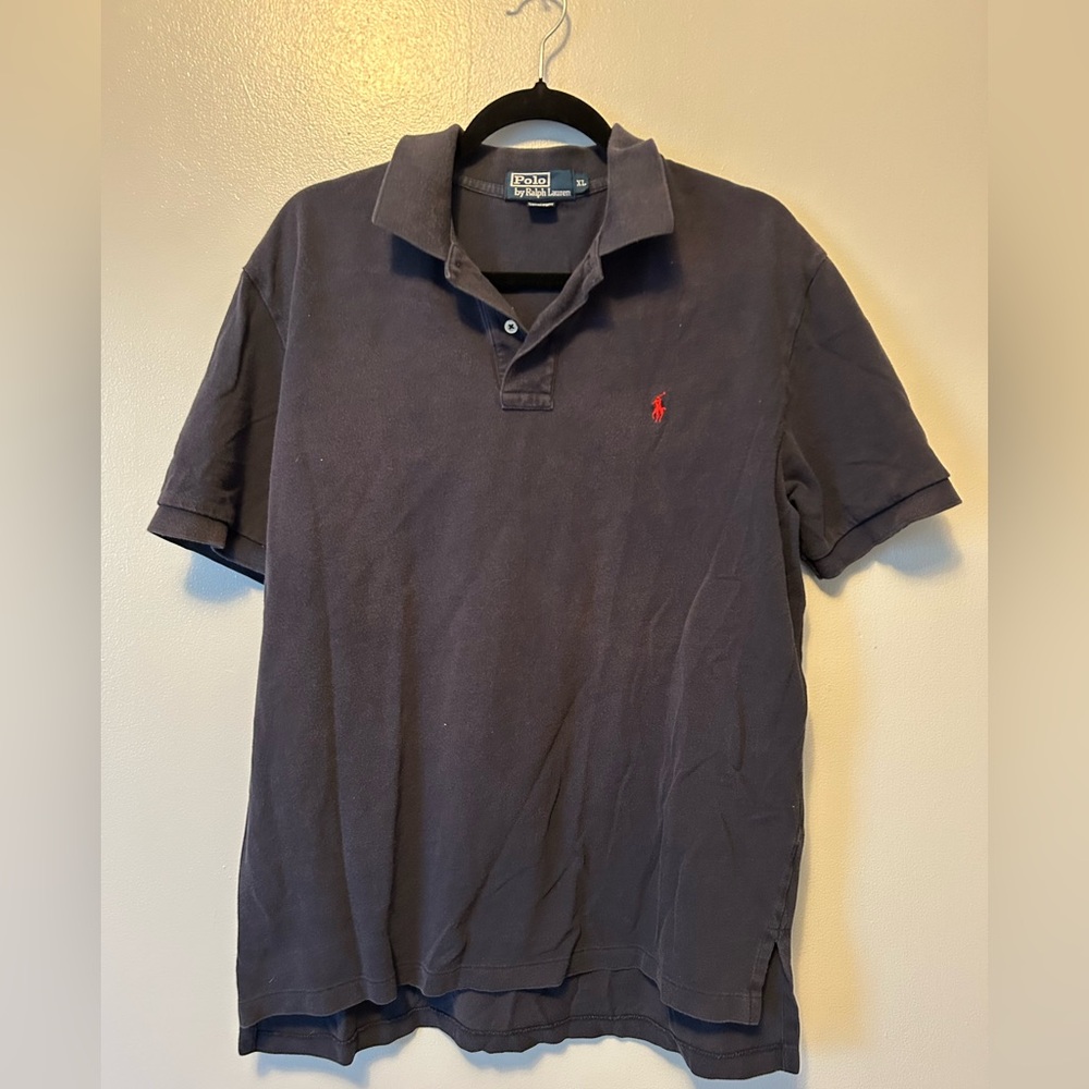 Vintage Polo Ralph Lauren Navy Blue Red Pony Logo Polo Shirt XL USA Made